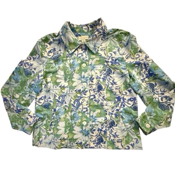 Appleseed's Jackets & Blazers - Appleseed's Jacket Blue White Green Resort Wear Floral Button Up Womens 14